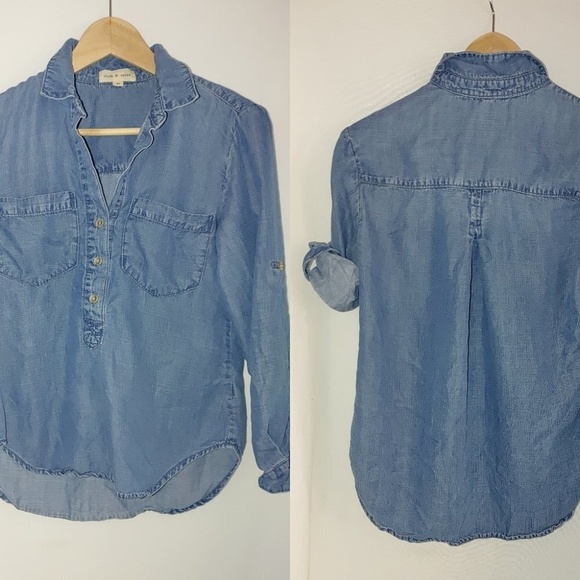 Cloth & Stone Tencel Chambray Popover Shirt Blue XS Convertible Sleeve Soft - Picture 1 of 9